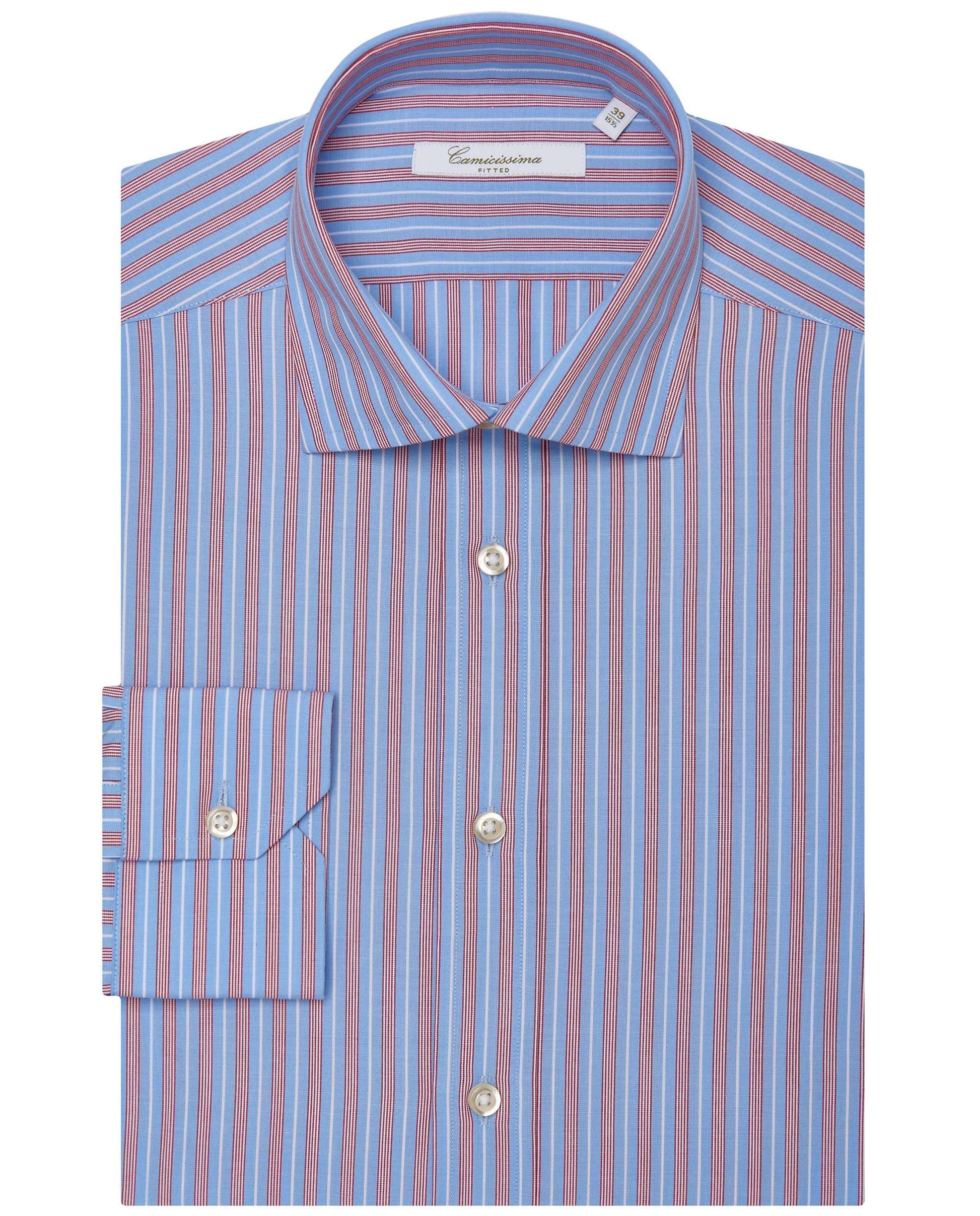 Men’s Fitted Striped Shirt – Light Blue | Fancy Full Sleeves | 100% Cotton