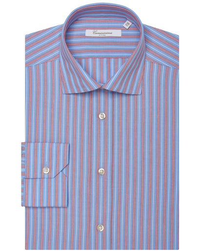 Men’s Fitted Striped Shirt – Light Blue | Fancy Full Sleeves | 100% Cotton