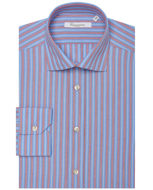 Men’s Fitted Striped Shirt – Light Blue | Fancy Full Sleeves | 100% Cotton