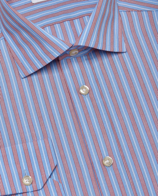 Men’s Fitted Striped Shirt – Light Blue | Fancy Full Sleeves | 100% Cotton
