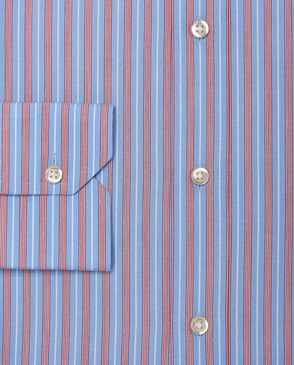 Men’s Fitted Striped Shirt – Light Blue | Fancy Full Sleeves | 100% Cotton