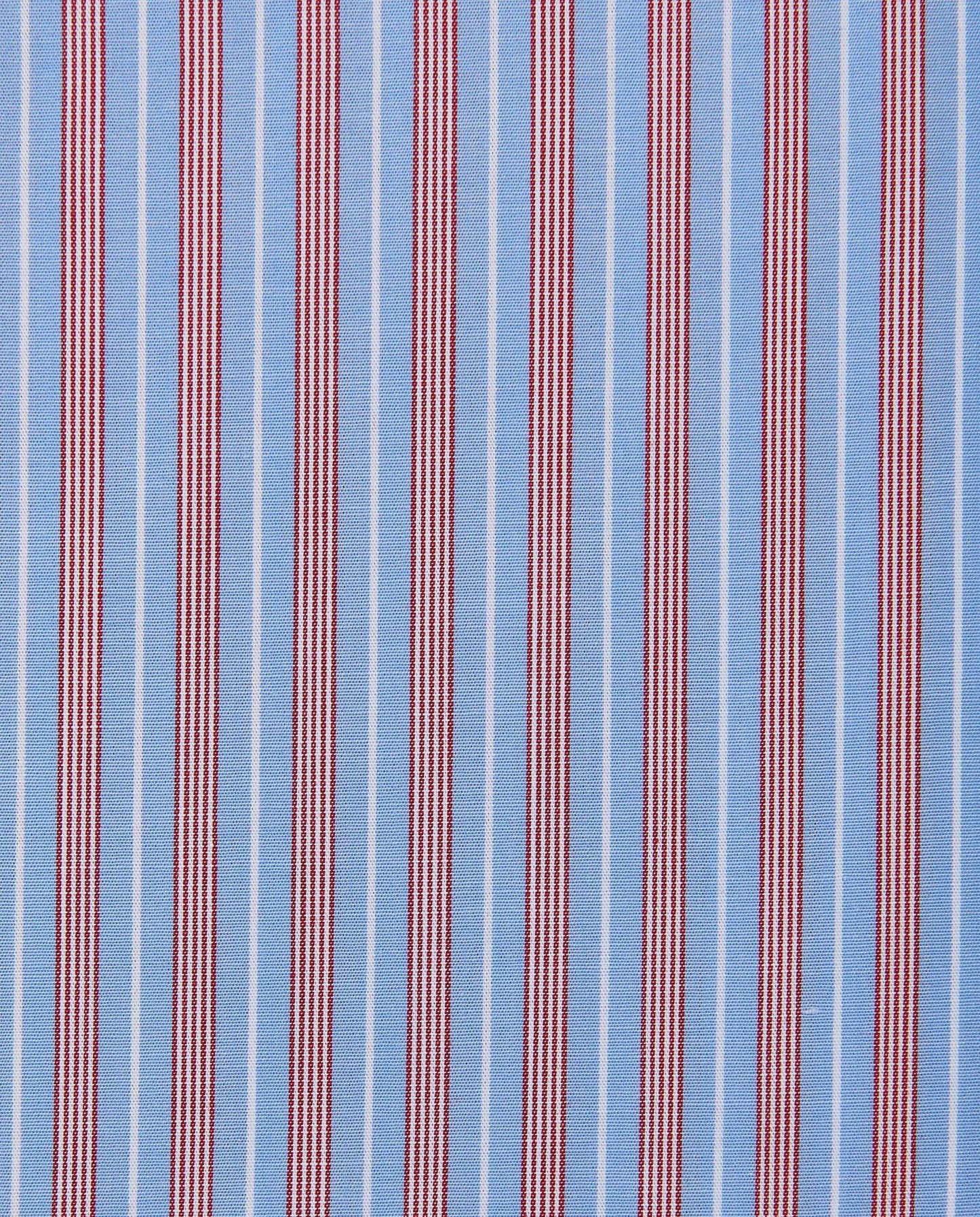 Men’s Fitted Striped Shirt – Light Blue | Fancy Full Sleeves | 100% Cotton