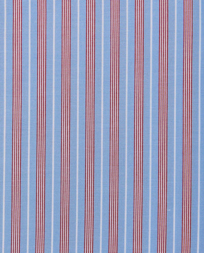 Men’s Fitted Striped Shirt – Light Blue | Fancy Full Sleeves | 100% Cotton
