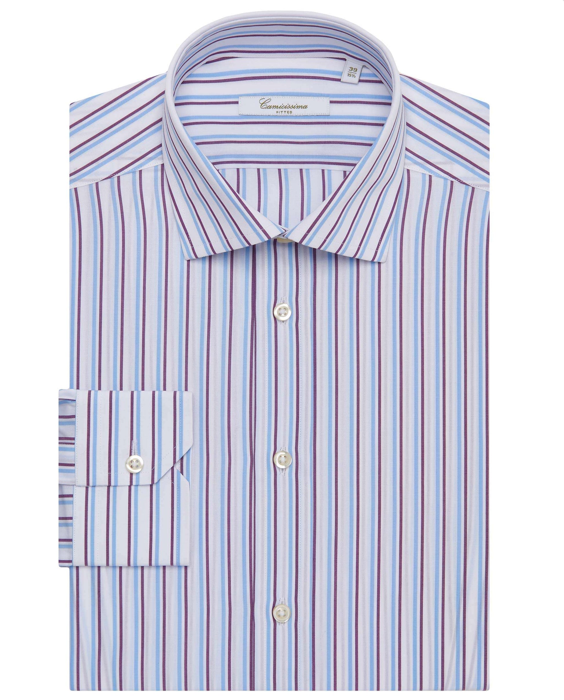 Men’s Fitted Striped Shirt – Light Blue | Fancy Full Sleeves | 100% Cotton