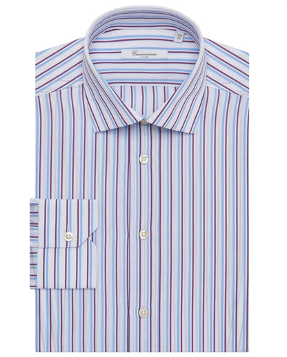 Men’s Fitted Striped Shirt – Light Blue | Fancy Full Sleeves | 100% Cotton