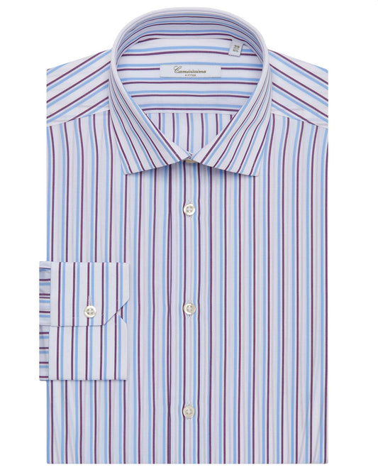 Men’s Fitted Striped Shirt – Light Blue | Fancy Full Sleeves | 100% Cotton