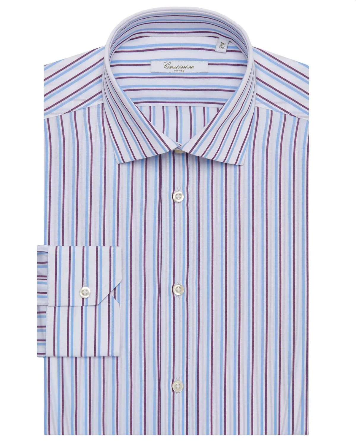 Men’s Fitted Striped Shirt – Light Blue | Fancy Full Sleeves | 100% Cotton