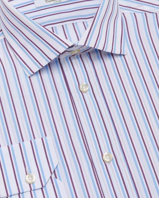 Men’s Fitted Striped Shirt – Light Blue | Fancy Full Sleeves | 100% Cotton