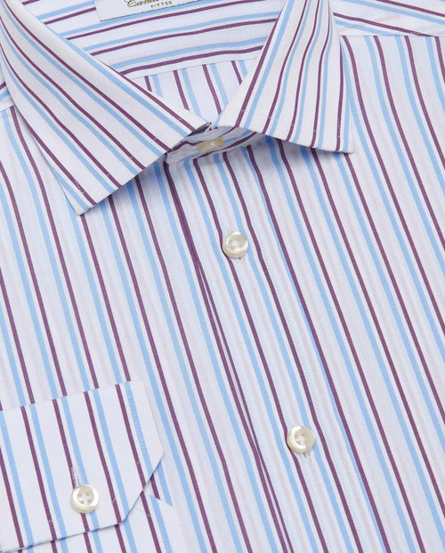 Men’s Fitted Striped Shirt – Light Blue | Fancy Full Sleeves | 100% Cotton