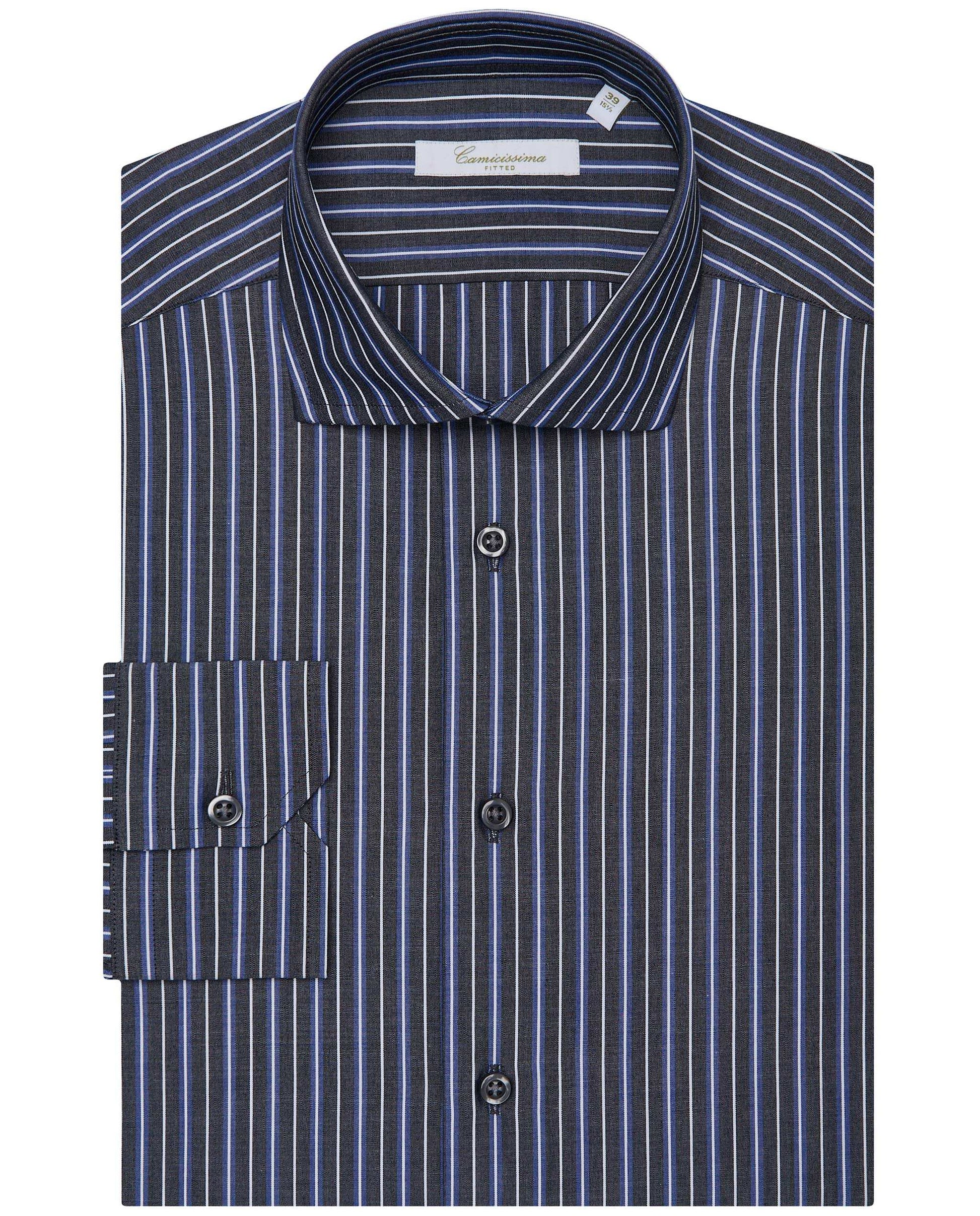 Men’s Fitted Striped Shirt – Black | Fancy Full Sleeves | 100% Cotton