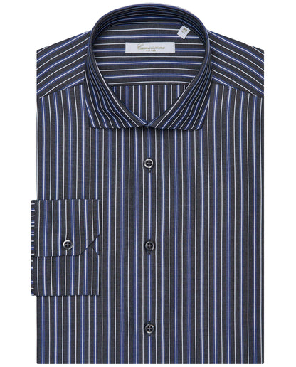 Men’s Fitted Striped Shirt – Black | Fancy Full Sleeves | 100% Cotton