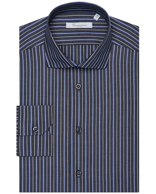 Men’s Fitted Striped Shirt – Black | Fancy Full Sleeves | 100% Cotton