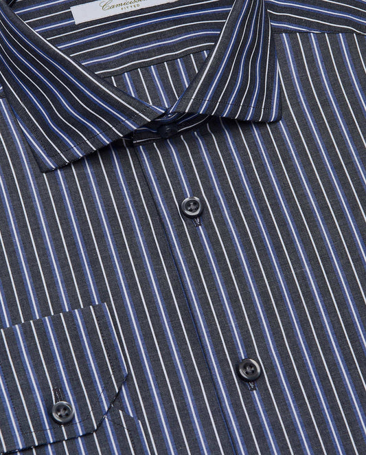 Men’s Fitted Striped Shirt – Black | Fancy Full Sleeves | 100% Cotton