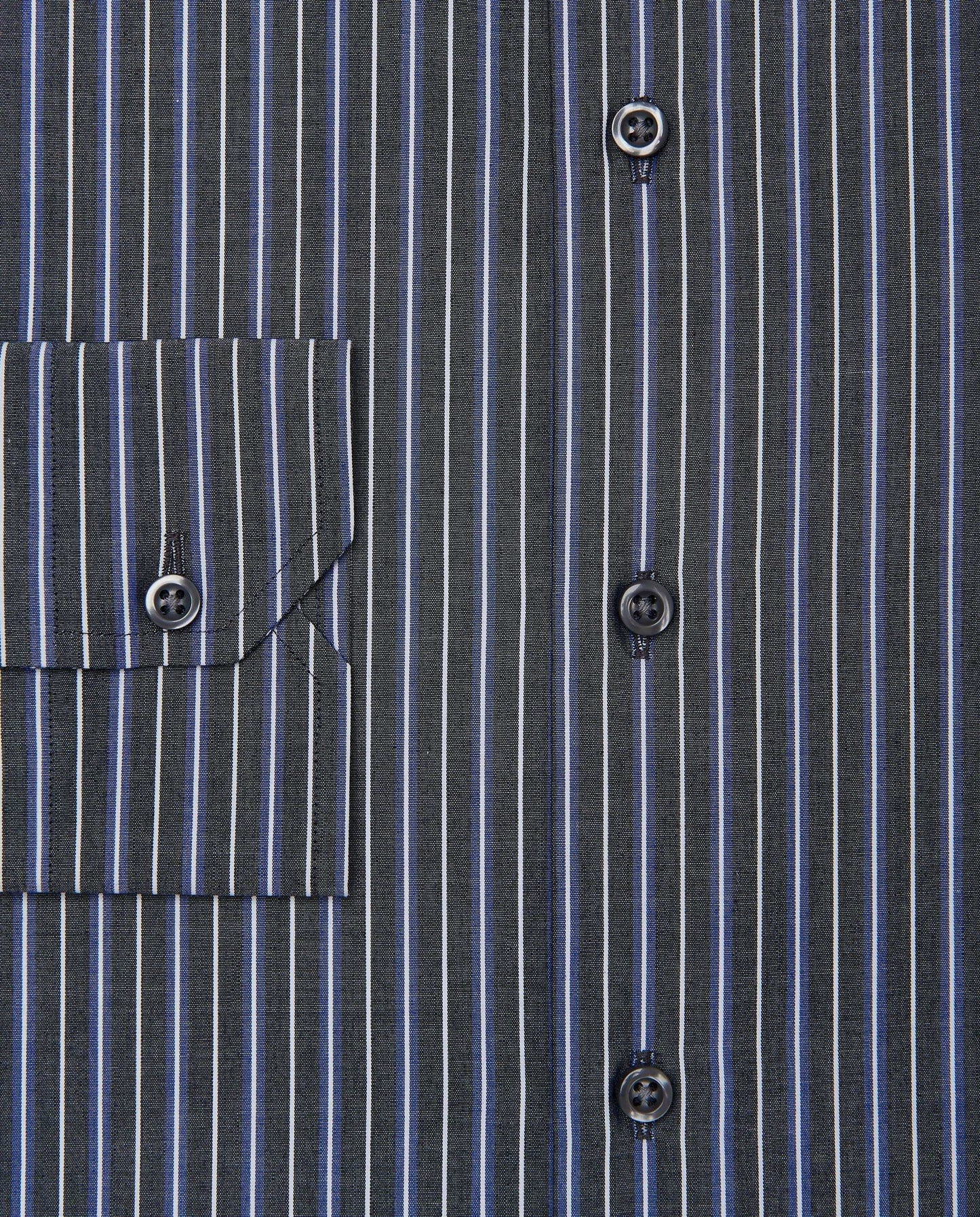 Men’s Fitted Striped Shirt – Black | Fancy Full Sleeves | 100% Cotton