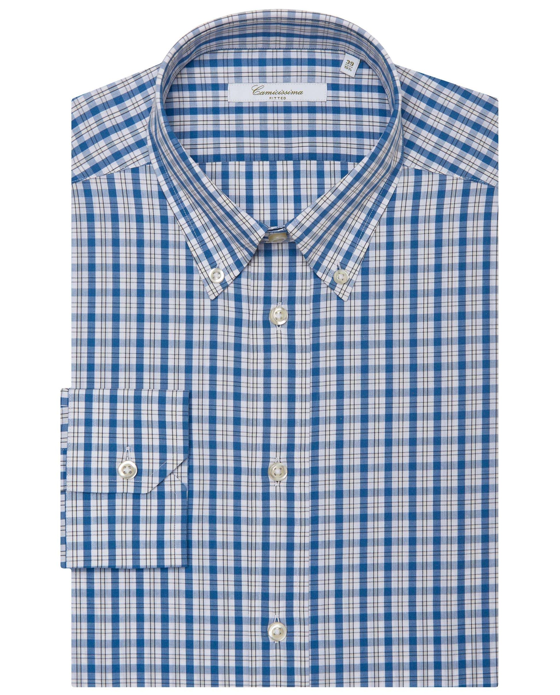 Men’s Fitted Button Down Checked Shirt – Blue | 100% Cotton | Fancy Full Sleeves