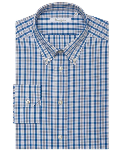 Men’s Fitted Button Down Checked Shirt – Blue | 100% Cotton | Fancy Full Sleeves