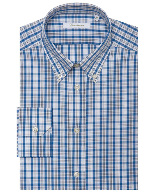 Men’s Fitted Button Down Checked Shirt – Blue | 100% Cotton | Fancy Full Sleeves