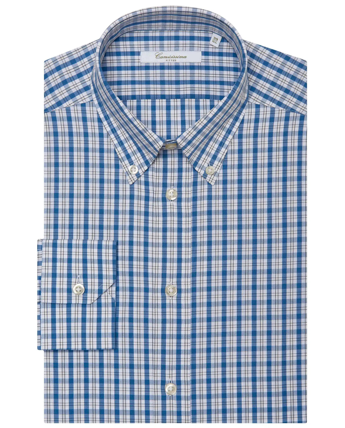 Camicissima Men’s Fitted Button Down Checked Shirt – Blue | 100% Cotton | Fancy Full Sleeves