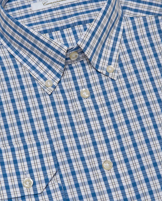 Men’s Fitted Button Down Checked Shirt – Blue | 100% Cotton | Fancy Full Sleeves
