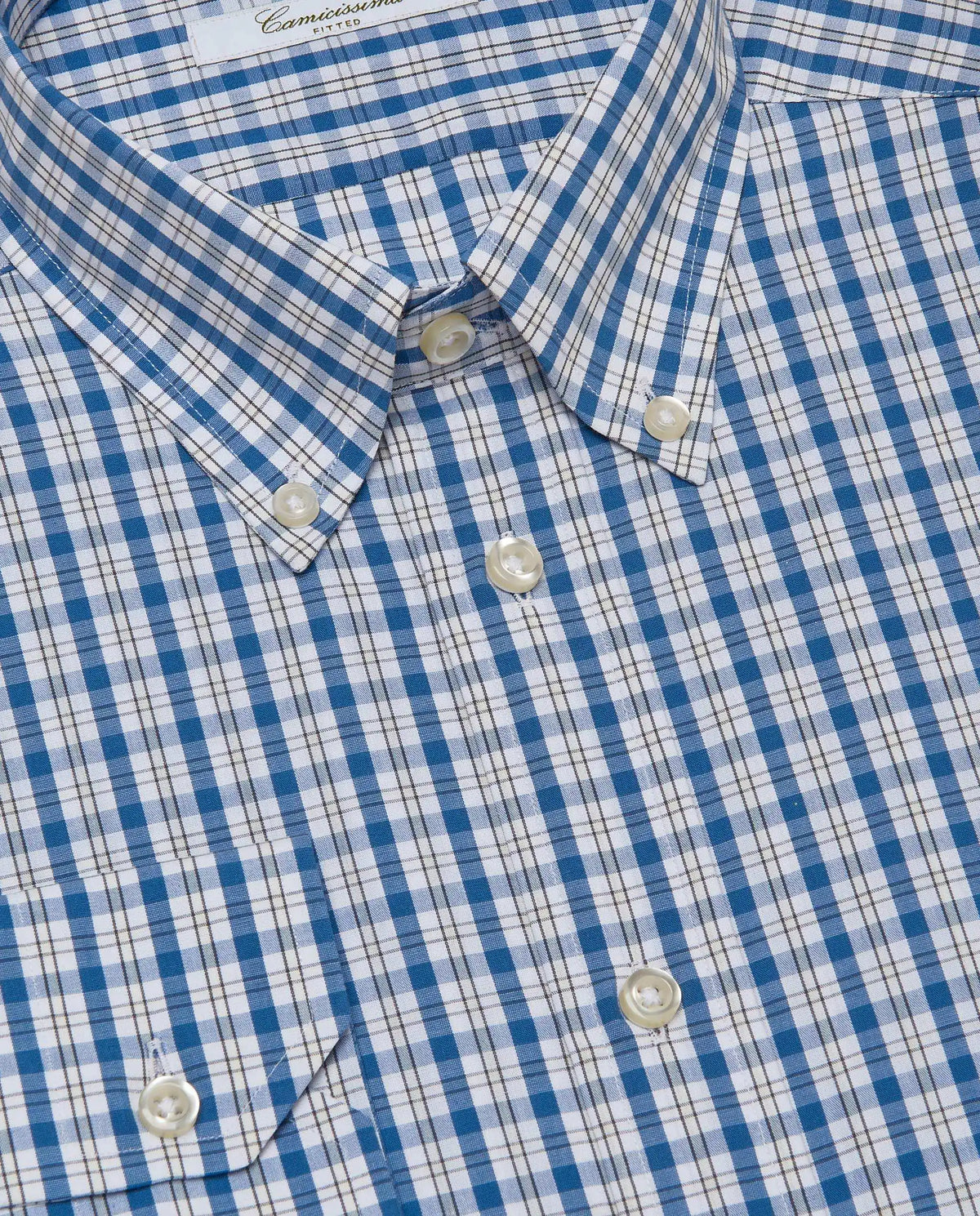 Camicissima Men’s Fitted Button Down Checked Shirt – Blue | 100% Cotton | Fancy Full Sleeves