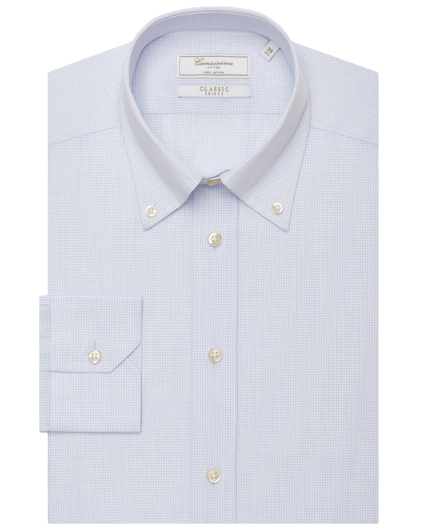 Camicissima Men’s Fitted Checked Light Blue Shirt – Button Down Collar | 100% Cotton | Full Sleeves