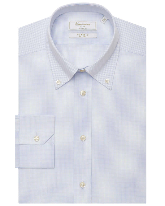 Camicissima Men’s Fitted Checked Light Blue Shirt – Button Down Collar | 100% Cotton | Full Sleeves
