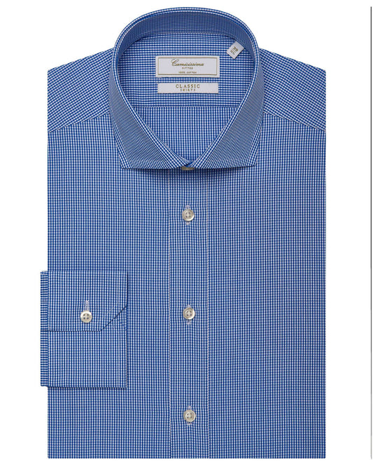 Men’s Classic Blue Checked Shirt – Fitted Design | 100% Cotton | Full Sleeves