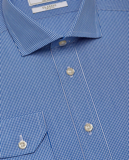 Men’s Classic Blue Checked Shirt – Fitted Design | 100% Cotton | Full Sleeves