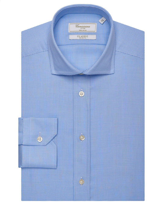Men’s Fitted Dobby Shirt – Light Blue | 100% Cotton | Textured Weave | Full Sleeves