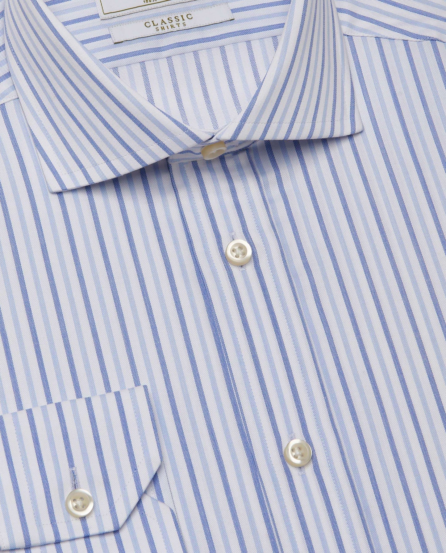 Men’s Fitted Striped Shirt – Light Blue | 100% Cotton | Classic Full Sleeves