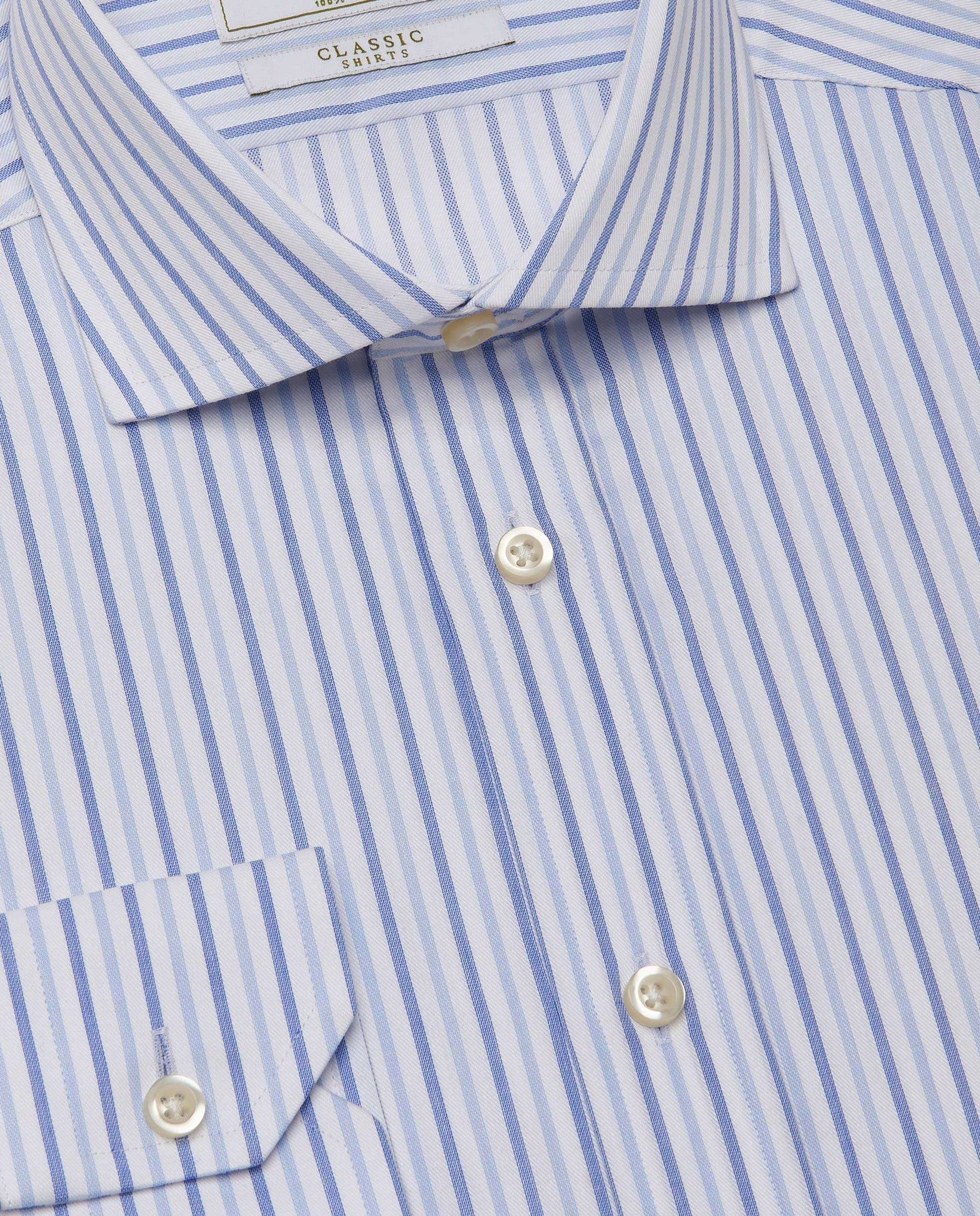 Men’s Fitted Striped Shirt – Light Blue | 100% Cotton | Classic Full Sleeves