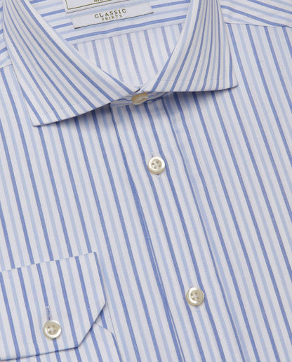 Men’s Fitted Striped Shirt – Light Blue | 100% Cotton | Classic Full Sleeves