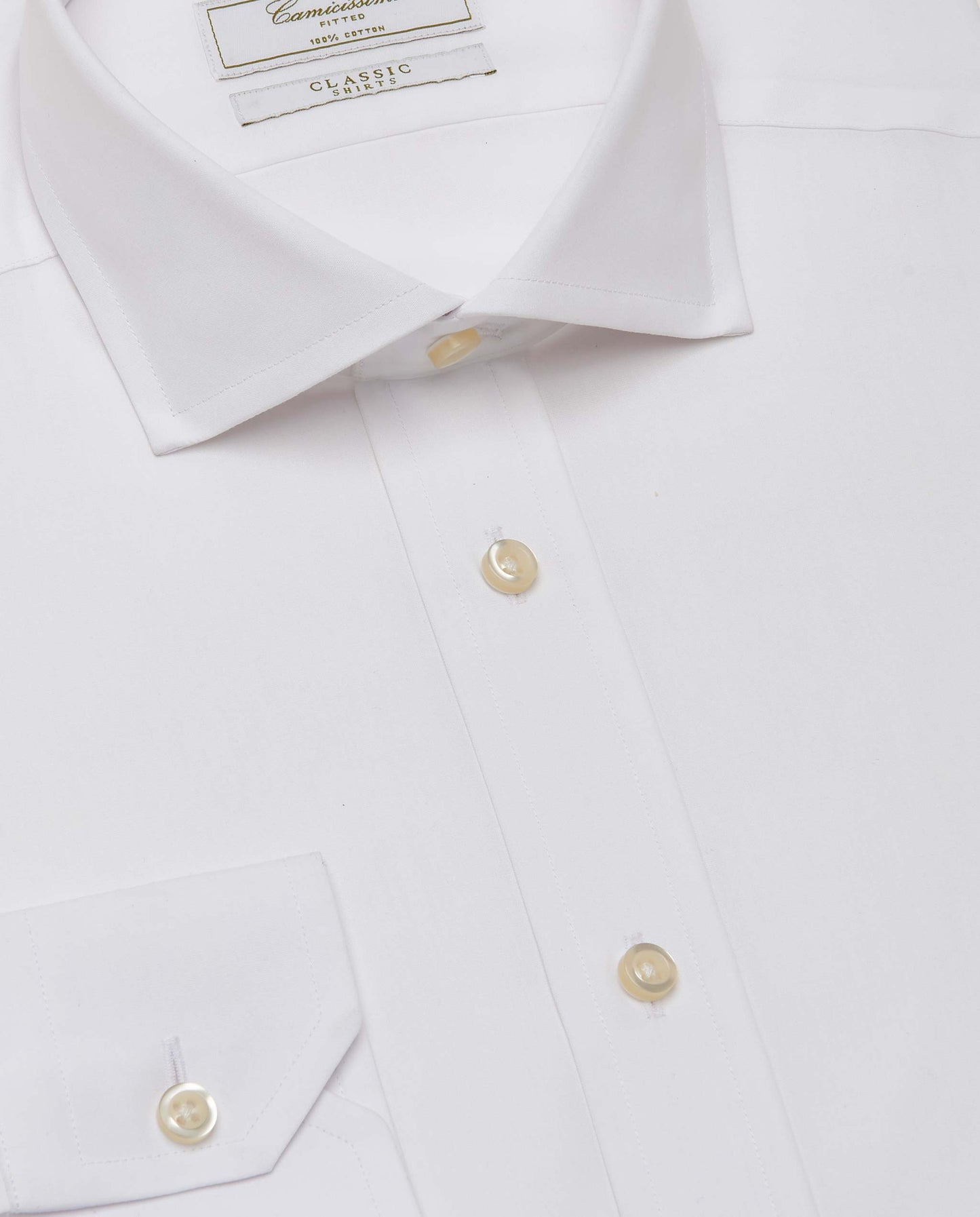 Camicissima Men’s Slim Fit Plain Shirt – White | 100% Cotton | Classic Full Sleeves