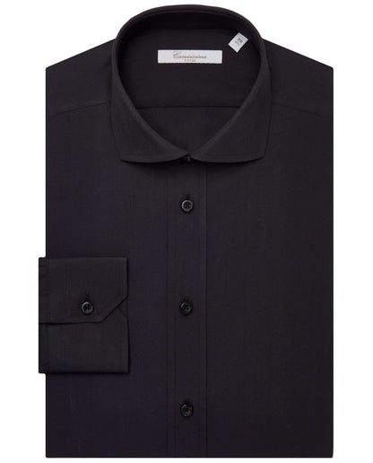 Camicissima Men’s Fitted Plain Shirt – Black | 100% Cotton | Fancy Full Sleeves