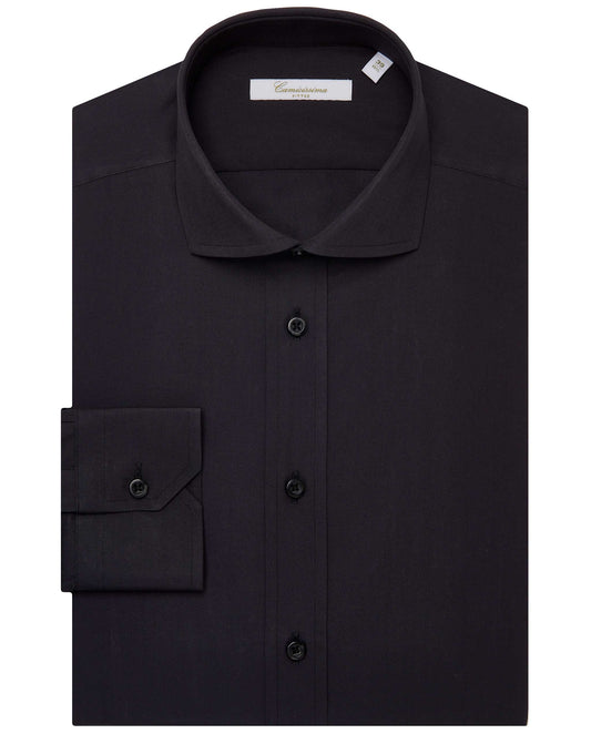 Camicissima Men’s Fitted Plain Shirt – Black | 100% Cotton | Fancy Full Sleeves