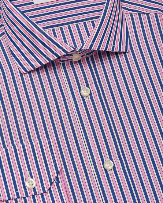 Men’s Fitted Striped Shirt – Pink | Fancy Full Sleeves | 100% Cotton