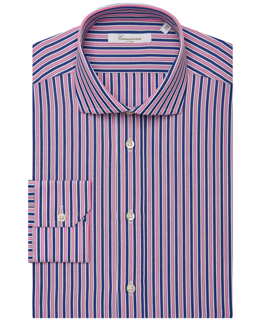 Camicissima Men’s Fitted Striped Shirt – Pink | Fancy Full Sleeves | 100% Cotton