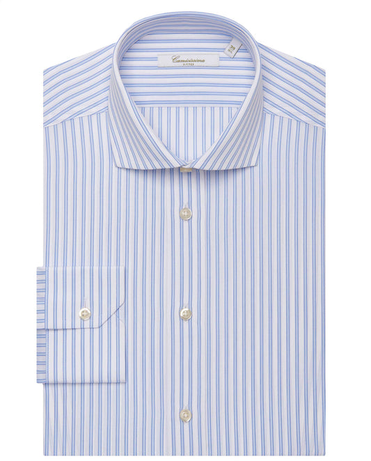 Camicissima Men’s Fitted Striped Shirt – Light Blue | Fancy Full Sleeves | 100% Cotton