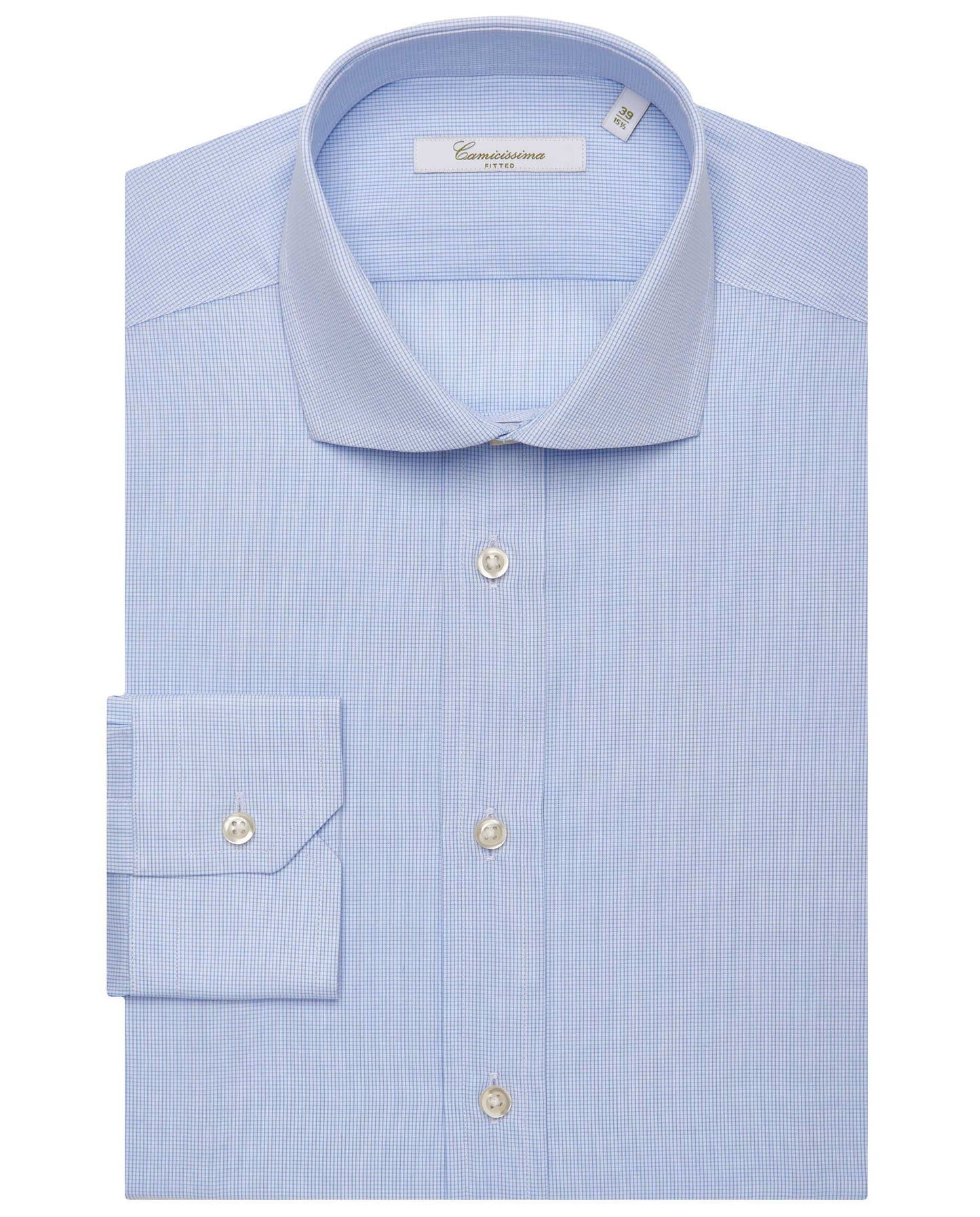 Camicissima Men’s Fitted Checked Fancy Shirt – Light Blue | 100% Cotton | Fancy Full Sleeves