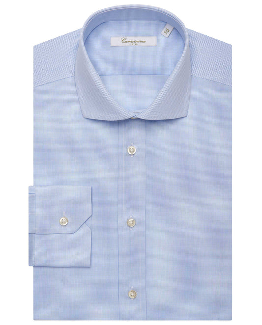 Camicissima Men’s Fitted Checked Fancy Shirt – Light Blue | 100% Cotton | Fancy Full Sleeves