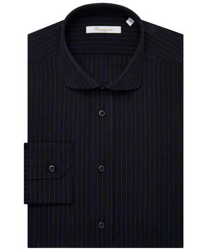 Camicissima Men’s Fitted Striped Shirt – Black | Fancy Full Sleeves | 100% Cotton