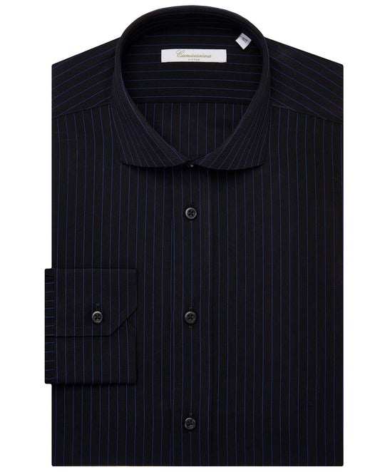 Camicissima Men’s Fitted Striped Shirt – Black | Fancy Full Sleeves | 100% Cotton