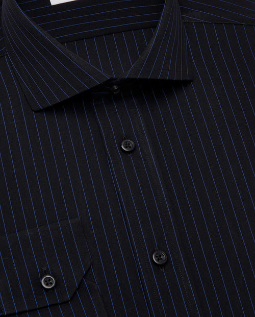 Camicissima Men’s Fitted Striped Shirt – Black | Fancy Full Sleeves | 100% Cotton