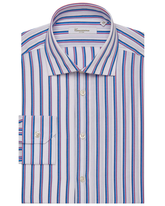 Men’s Fitted Striped Shirt – Magenta | Fancy Full Sleeves | 100% Cotton