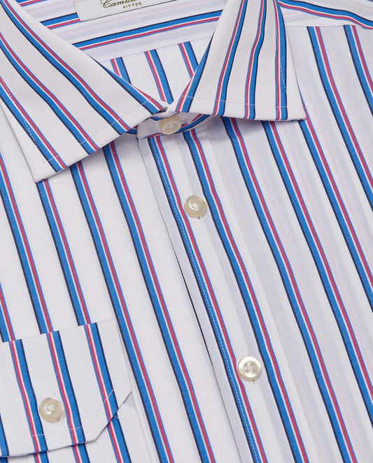 Camicissima Men’s Fitted Striped Shirt – Magenta | Fancy Full Sleeves | 100% Cotton