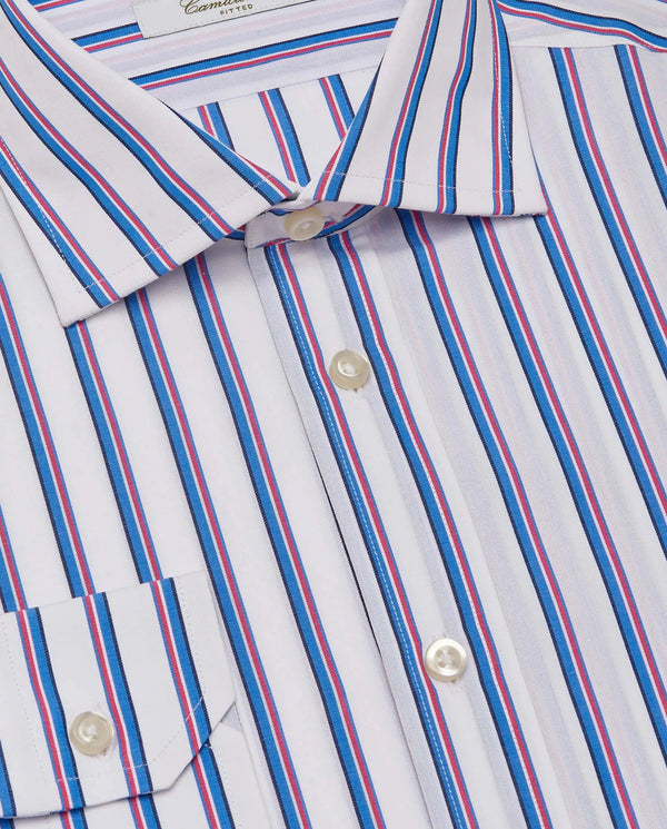 Camicissima Men’s Fitted Striped Shirt – Magenta | Fancy Full Sleeves | 100% Cotton
