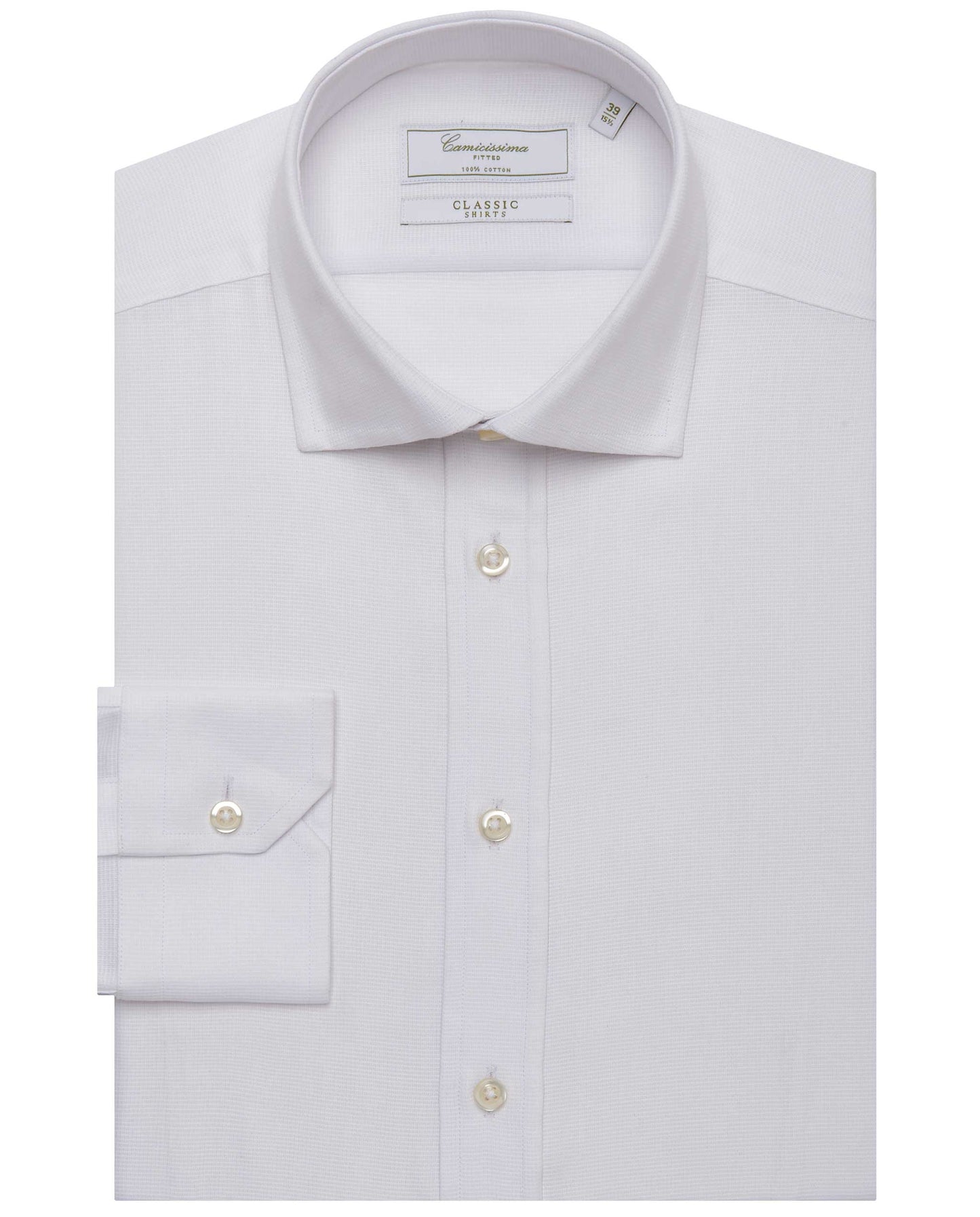 Camicissima Men’s Fitted Self-Textured Shirt – White | 100% Cotton | Classic Full Sleeves