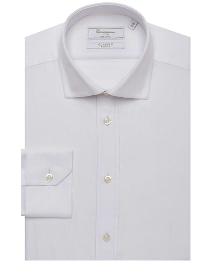 Camicissima Men’s Fitted Self-Textured Shirt – White | 100% Cotton | Classic Full Sleeves