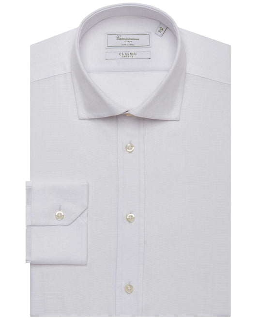 Camicissima Men’s Fitted Self-Textured Shirt – White | 100% Cotton | Classic Full Sleeves