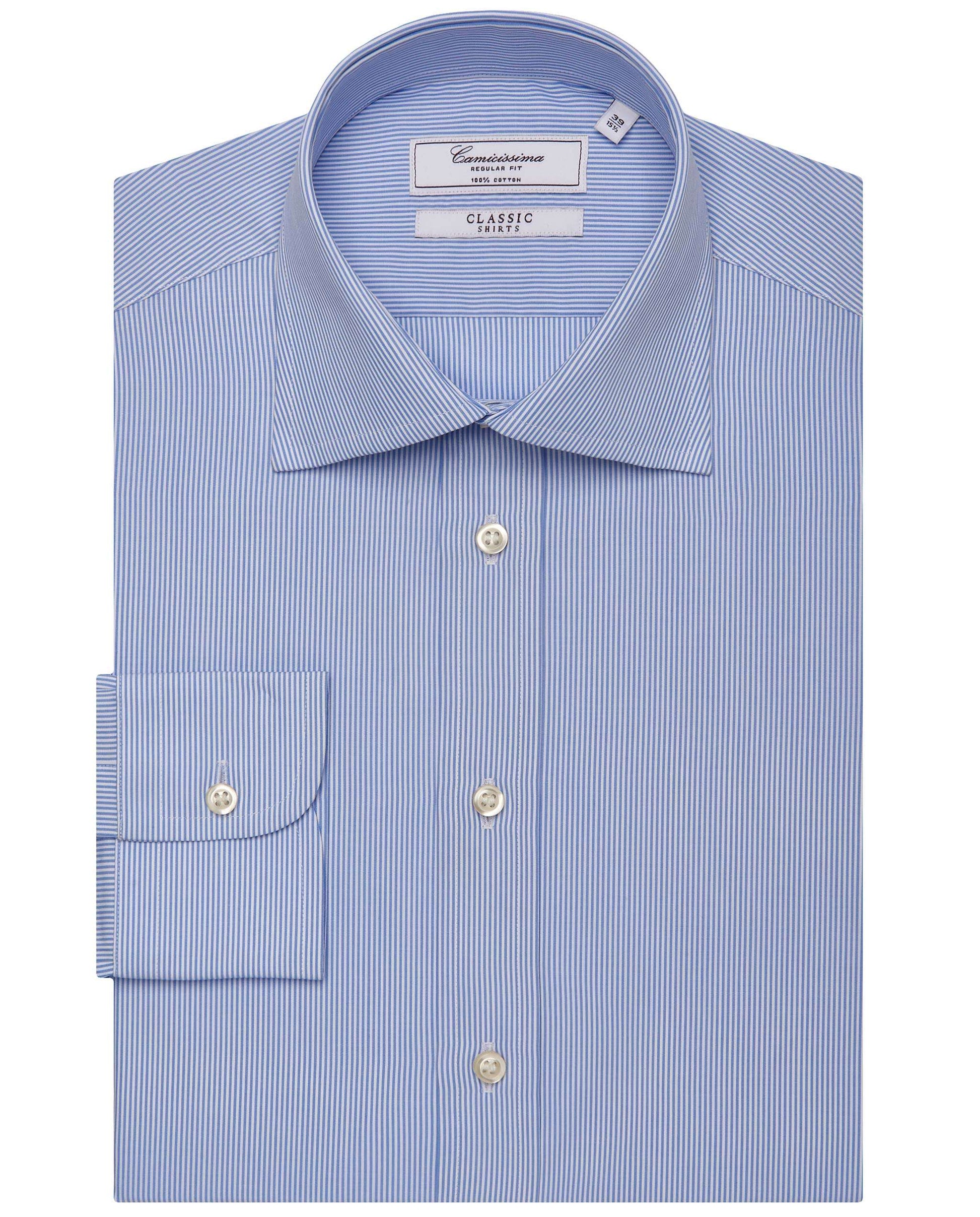 Men’s Regular Fit Striped Shirt – Blue | 100% Cotton | Classic Full Sleeves